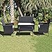 Ribelli 4-teiliges Gartenmöbel Set, Lounge Set, cremefarbenen Kissen – aus PE-Rattan – Tisch Plus Zwei Stühle und 1er Bank – praktisch zu verstauen (4 TLG. schwarz/Cream)