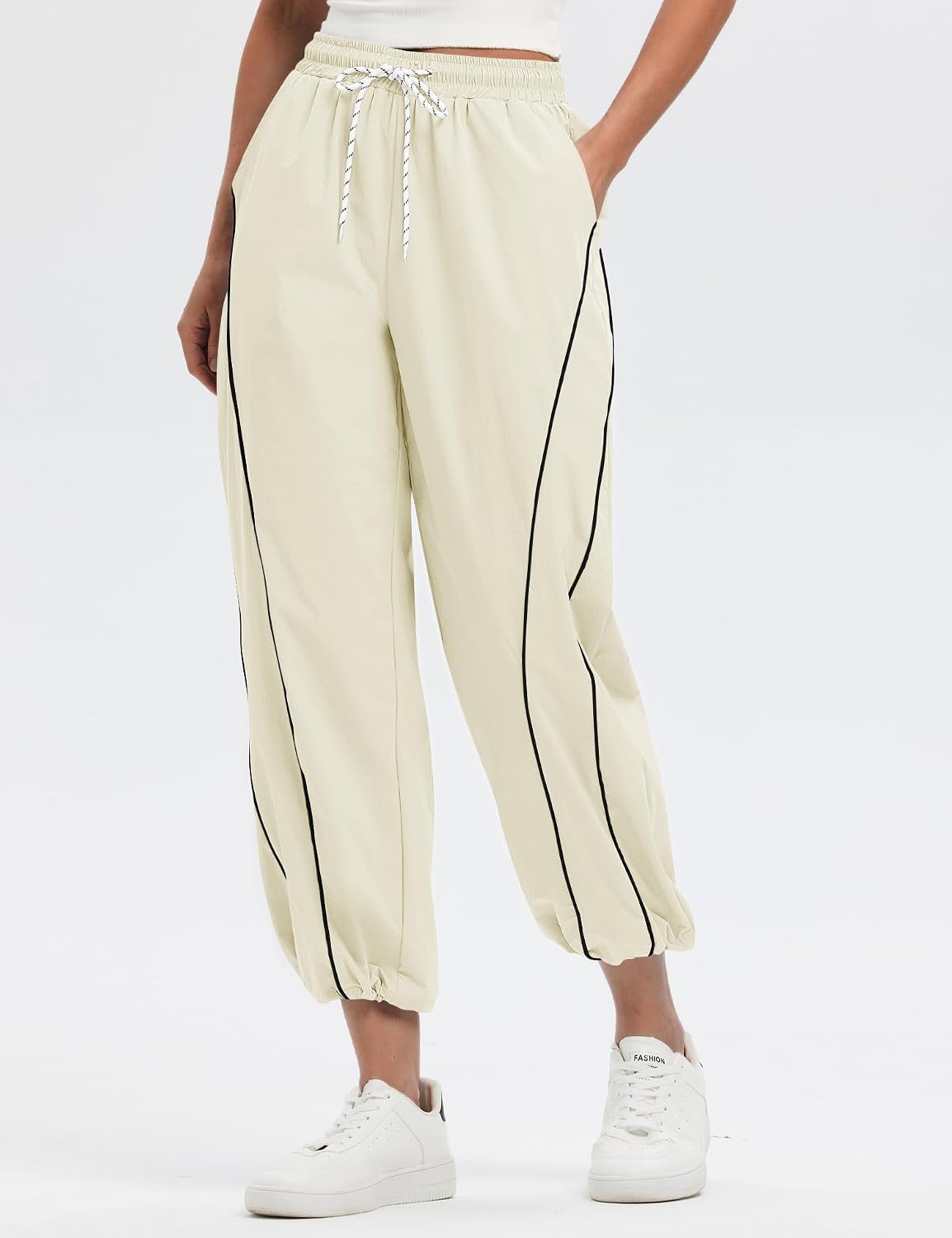 Rapbin Womens Baggy Wide Leg Pants 2026 Elastic Waisted Drawstring Hiking Workout Cropped Track Pants with Pockets