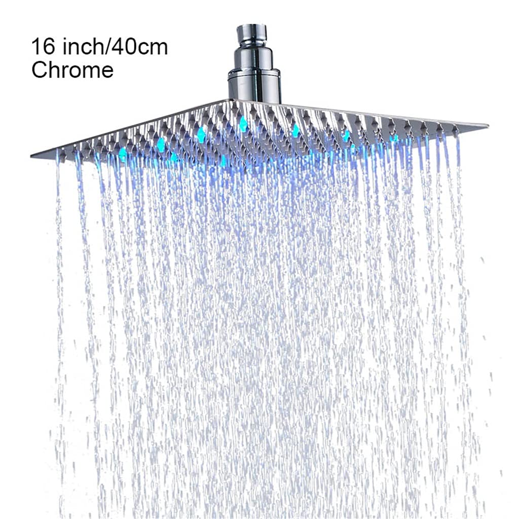 Kwadratowa głowica prysznicowa ze stali nierdzewnej zmieniająca kolor, chromowana deszczownica LED, generowanie przepływu wody (Onecolor 16 inch chrome)