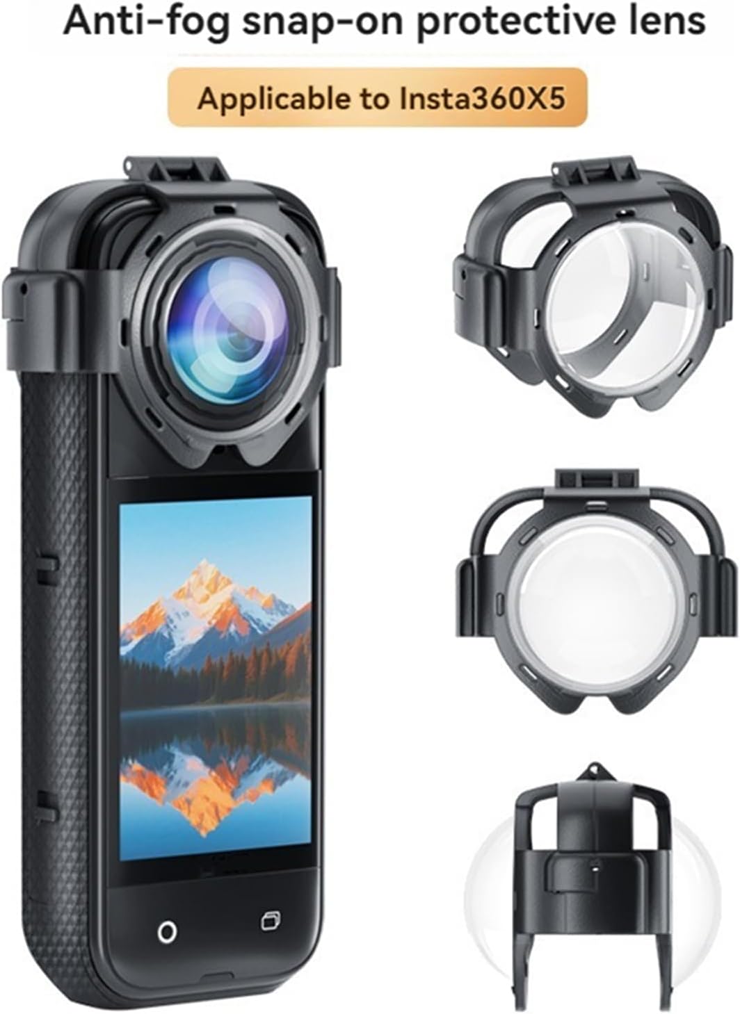 Snap-on Tempered Glass Lens Protector for Insta360 X5, HD Scratch Resistant Panoramic Camera Protective Cover with Anti-Fog and Waterproof Coating