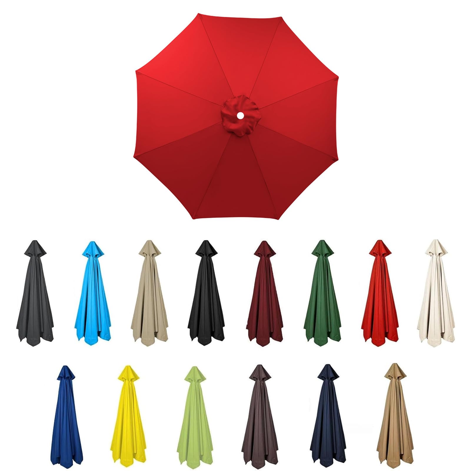 HonunGron Replacement Parasol Canopy Sun Umbrella Replacement Cloth For 2M 2.7M 3M, 6/8 Ribs, Garden Patio Umbrella Fabric Canopy Cover, UV50+, Waterproof (Red,6 ribs-3m(9.8ft))