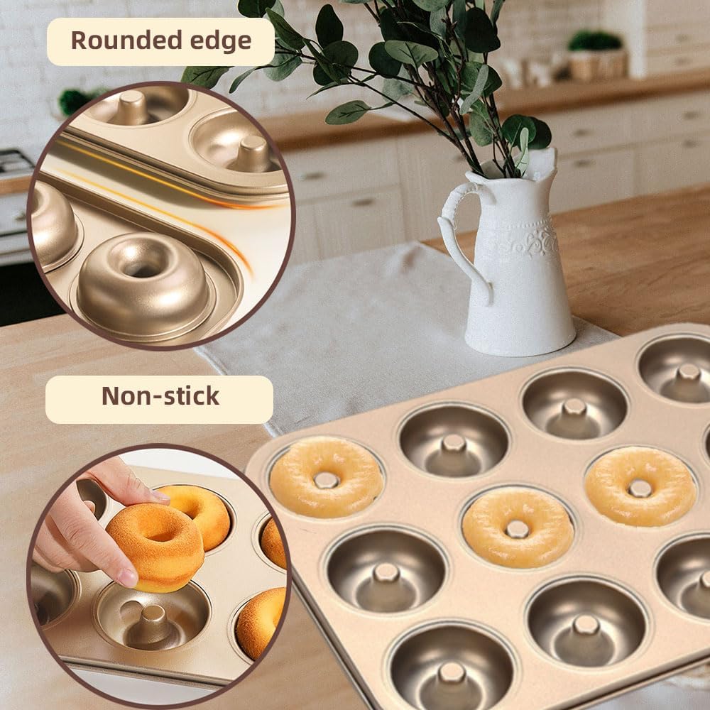 Donut Pan for Baking, 1 Pcs 12 Cavity Carbon Steel Doughnut Baking Pans Nonstick Donut Hole Pan for Baking Doughnut Bakeware for Oven Baking Donut Mini Bagel Cake