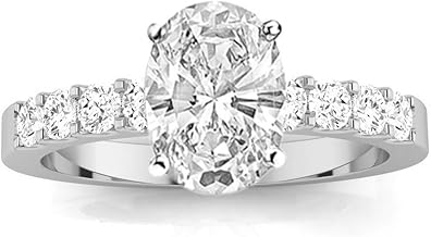 14K White Gold 2.5 to 3.5 Carat LAB GROWN DIAMOND Classic Prong Set Oval Cut Diamond Engagement Ring (E-F Color VS2-SI1 Clarity 2 Ct Center)