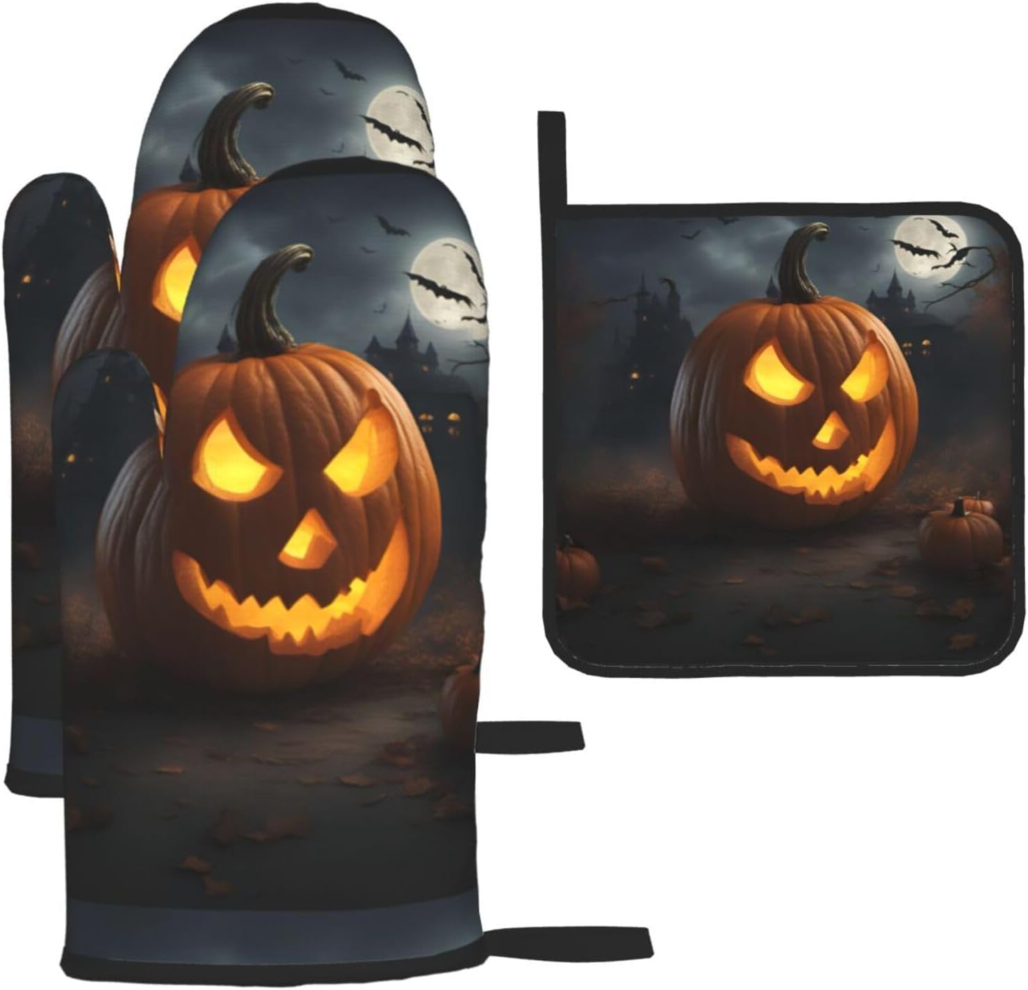 Halloween Pumpkin Print Heat Resistant Microwave Gloves, Used for Baking, Cooking, and Fashion Kitchen Essentials