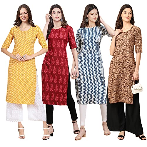 Image of Pinkmint Women's Crepe Digital Print Straight Kurta [Pack of 4] (CCV-334-338-339-335)