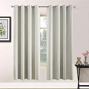 Yakamok Room Darkening Thermal Insulated Soft and Smooth Curtains with Grommet for Living Room(2 Panels,52Wx63L, Light Beige)