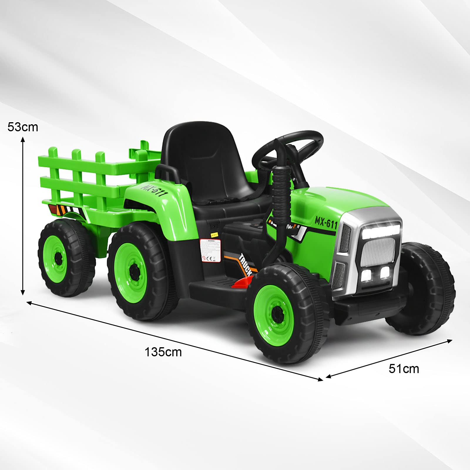 DREAMADE Traktor mit Abnehmbarem Anhänger, Elektrotraktor mit LED-Licht & Musik & Fernbedienung, Kindertraktor mit max. Tragfähigkeit von 30 kg, Aufsitztraktor für Kinder ab 3 Jahren (Grün)