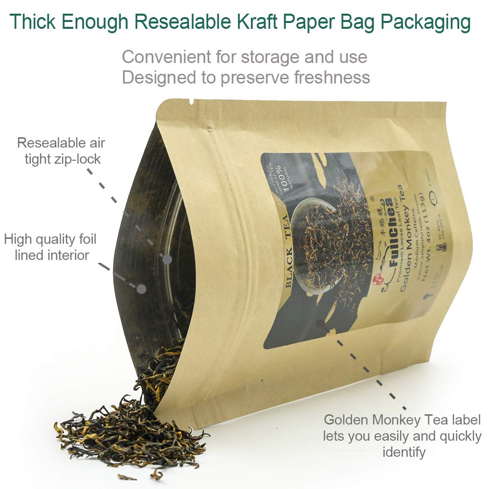 FullChea - Chinese Tea Golden Monkey - Fujian Black Tea Loose Leaf - Golden Tea Chinese - Pleasant Taste with Malt and Chocolate - 4oz / 113g (Pack of 2)