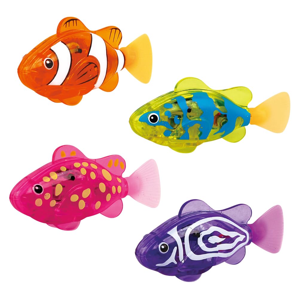 4 Piezas Peces Robot, Pez de Juguete Electronico Reutilizable Pez Robot Juguetes Peces Artificiales Movimiento Built-In LED Light Peces de Juguete para Bañera Pez Robot para Niño Funciona con Pilas