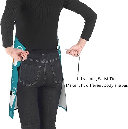 Miniatura 5 de Delantal impermeable de gatos de dibujos animados divertidos para adultos, babero de chef con 2 bolsillos para cocina, barbacoa, manualidades, dibujo