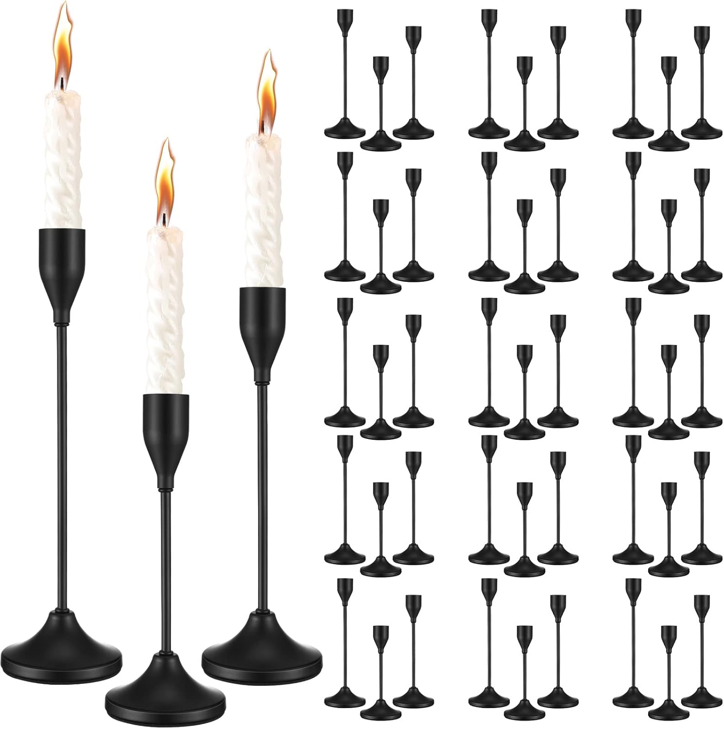 Mimorou 45 Pcs Candlestick Holders, 15 Set Taper Candles Holders Metal Decorative