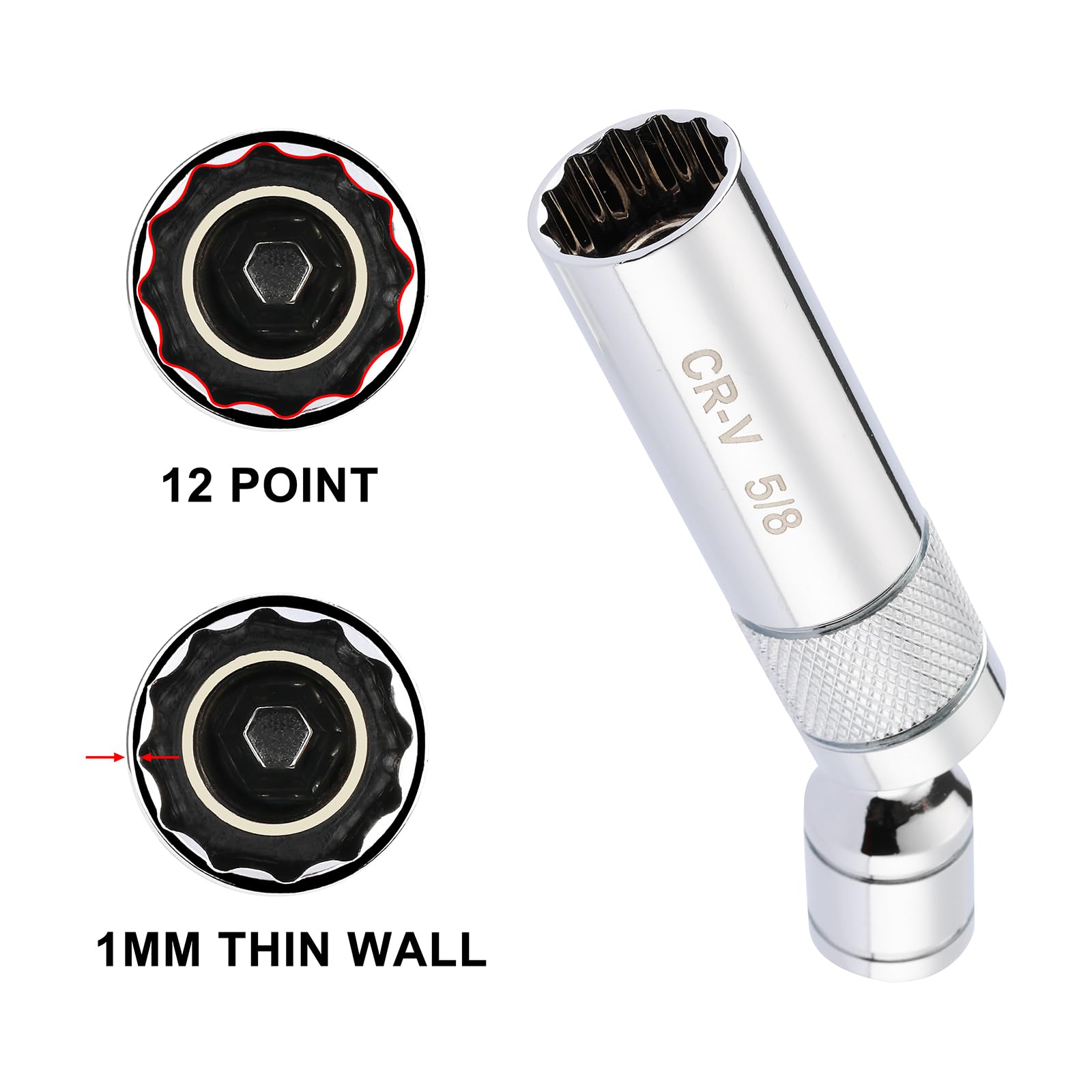 Mayouko - 6 sztuk 12-punktowych 12-punktowych cienkościennych magnetycznych świec zapłonowych 1 mm 14 mm 9/16" 5/8" 13/16 cala 13/16 cala