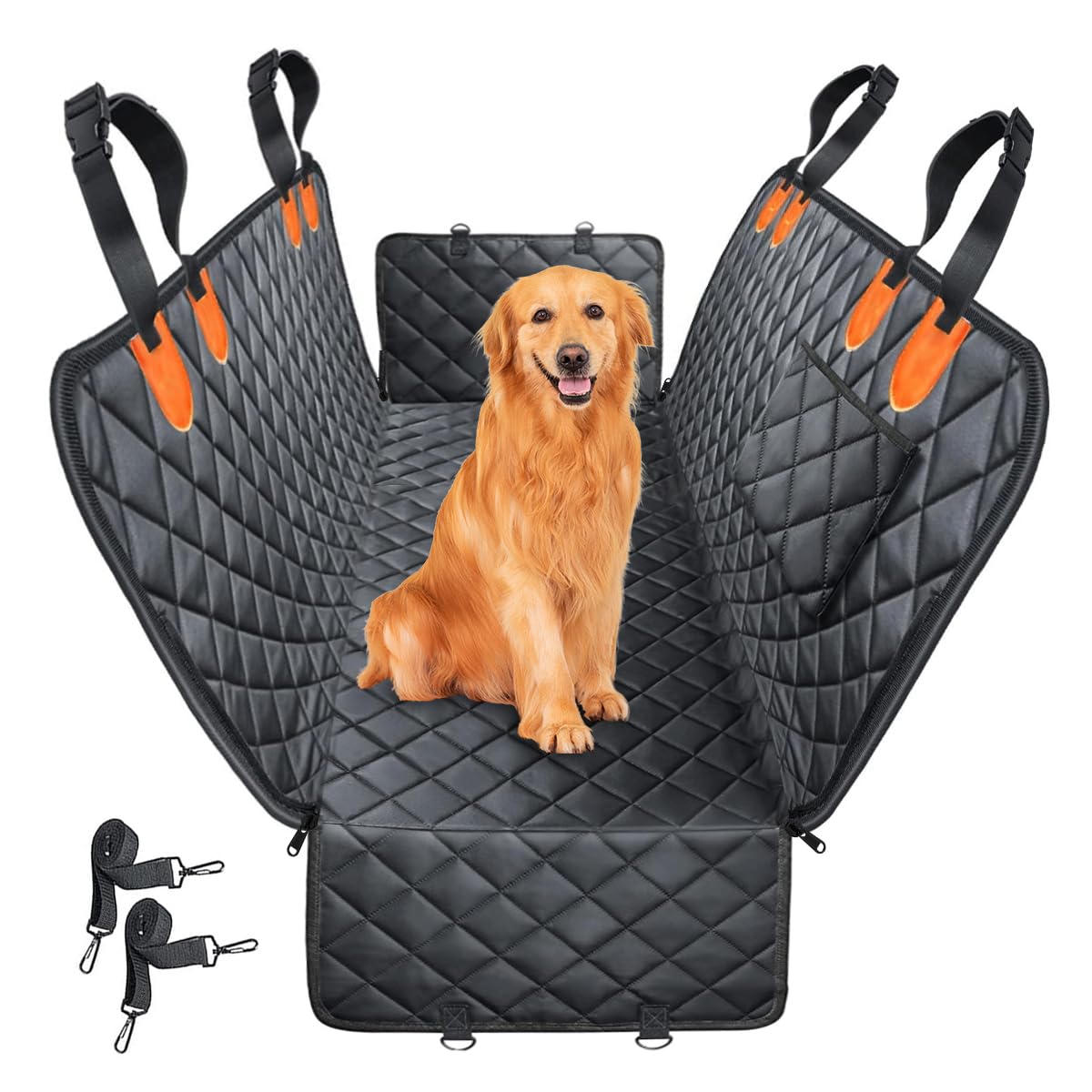Funda para asiento de perro de 137 x 147 cm para asiento trasero, con protección lateral y ventana de visualización, alfombrilla impermeable y antideslizante para perros con cinturón de