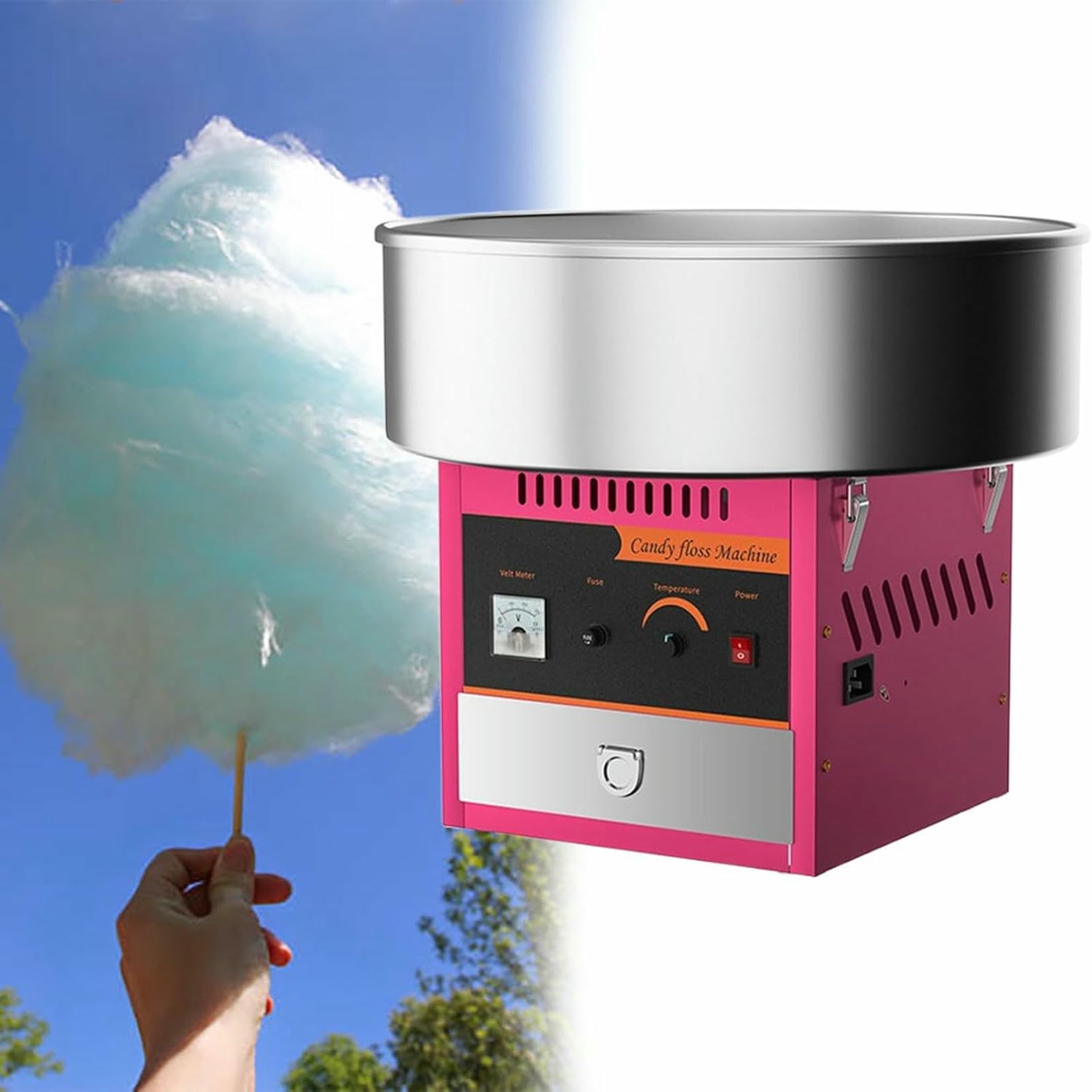 Máquina Comercial para Hacer Algodón de Azúcar, Máquina Eléctrica para Hacer Algodón de Azúcar, con Recipiente de Acero Inoxidable, Cuchara para Azúcar y Cajón Grande para Guardar~/