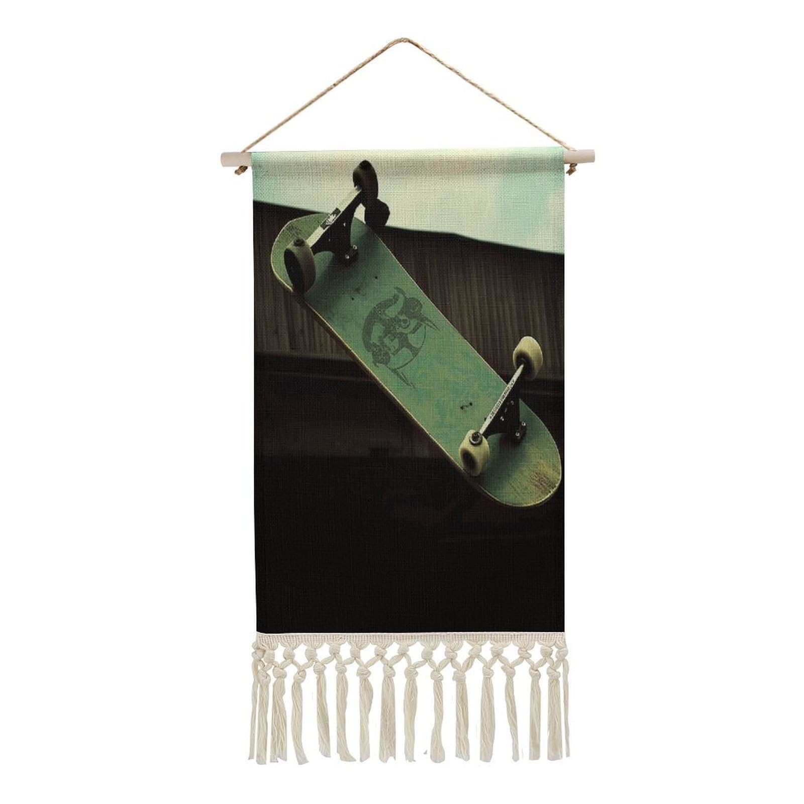 Adfgyerh Style Skateboard Tapestry With Tassels Cotton And Linen Hanging Posters, Wall Art For Travel Gift, Wall Tapestry For Office Home Decor Bedroom Living Room Decor