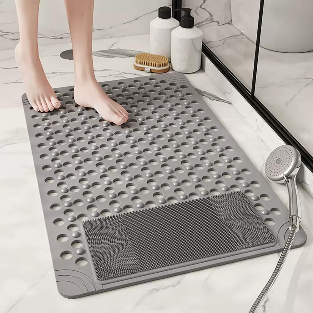 Tappetino Doccia Antiscivolo 90x60cm,Tappeto Doccia Antiscivolo Massaggiante,Tappetino Antiscivolo Doccia con Ventose e Fori di Drenaggio,Resistente alla Muffa,per Doccia,Vasca e Bagno (Grigio)