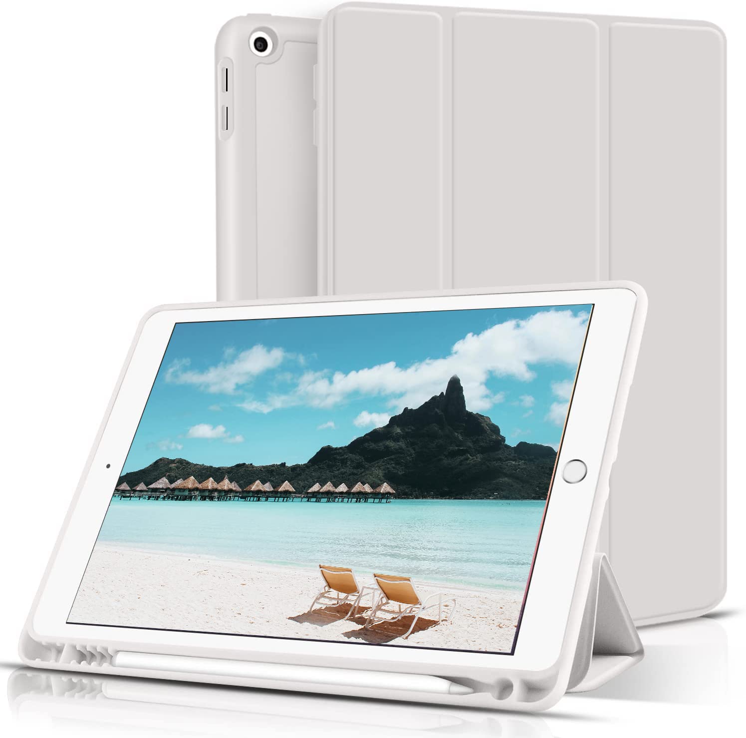 aoub Kompatibel mit iPad 2018/2017 9,7 Zoll Hülle Fallbeständig und verschleißfest Eingebauter Stifthalter Smart Schutzhülle aus Silikon mit Schlafen/Wachen Kompatibel mit iPad 5. und 6. Gen,Grau