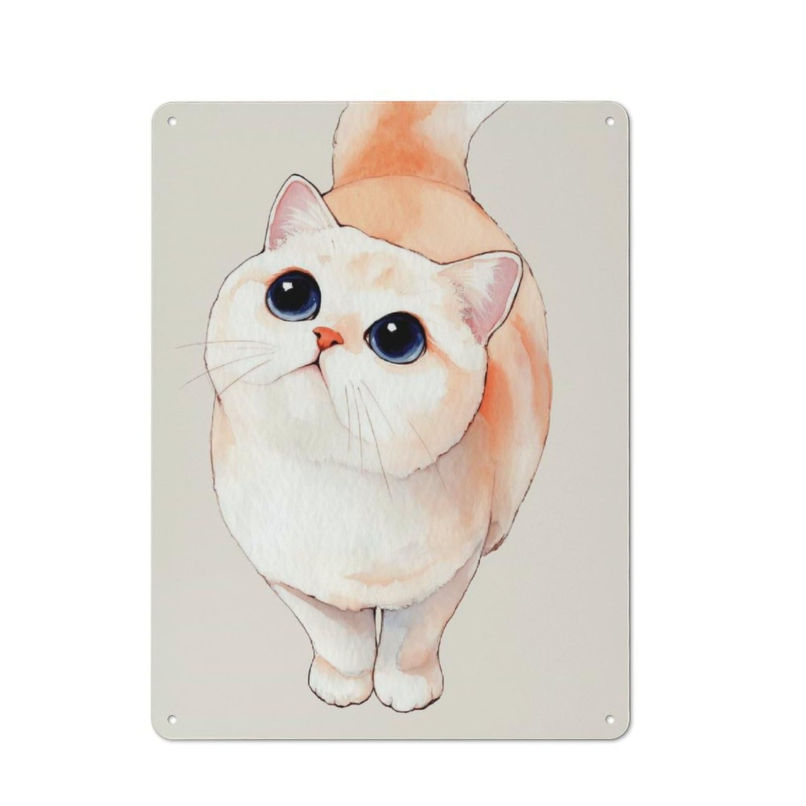 Junmoney Style Watercolor Cat With Big Blue Eyes Vintage Metal Plaque 40X30cm For Living Room Wall, Suited To Living Room Decor Lovers