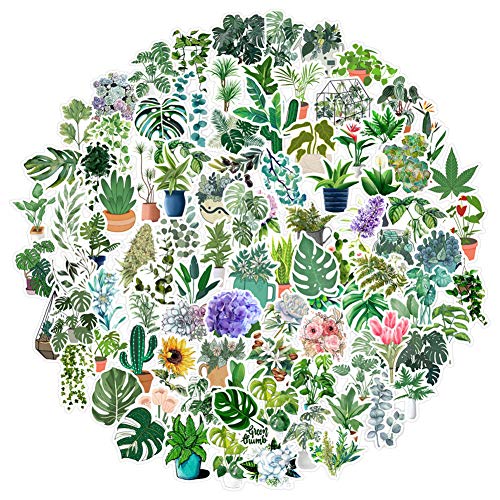 100PCS Green Plant Stickers,Potted Plant Floral Decals Stickers for Laptop Water Bottles Phone Computer Decal12345