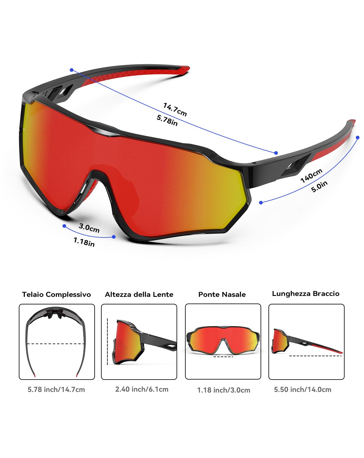 BEACOOL Occhiali da Sole Sportivi Polarizzati Occhiali da Ciclismo Anti-UV400 Protezione per uomini donne TR90 corsa pesca ciclismo baseball golf