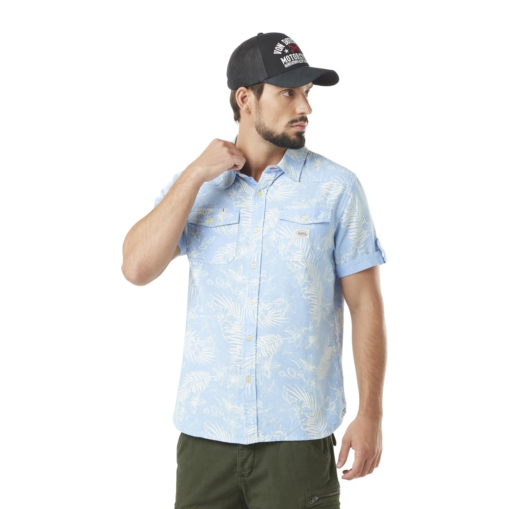 Chemise Homme Manches Courtes, 100% Coton avec Poches, Regular Fit