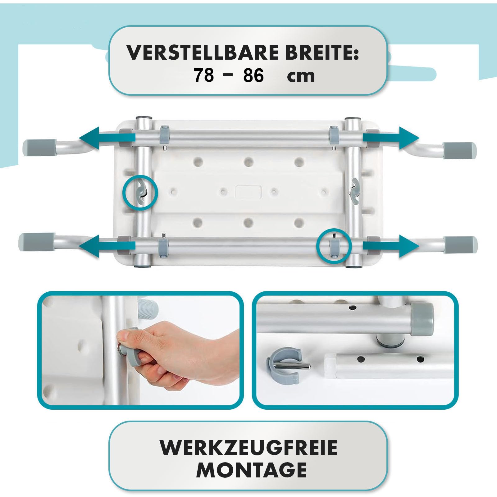 Floordirekt Badewannensitz - Levi - Verstellbarer Badesitz bis 150 kg belastbar aus Aluminium