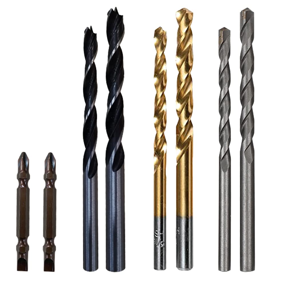 Cheston 8pc Bits Set I 2 Wall, 2 Wood 2 Metal 2 Screwdriver Bits I Universal Bits for 10mm & 13mm Drills I for Wall Concrete Wood Metal Aluminium Compatible with Bosch, Black+Decker, Ibell