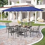 PHI VILLA 7 Piece Outdoor Dining Set for 6, 60” Rectangular Metal Steel Dining Table with Umbrella Hole & Stackable Dining Chairs for Patio, Deck, Yard, Garden - Image 5
