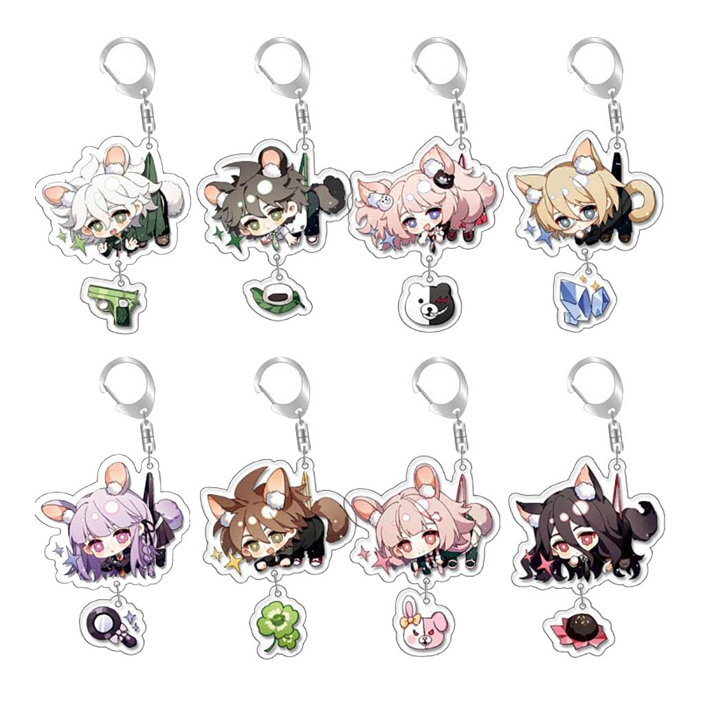 8 Pcs Danganronpas Keychain Game Anime Figure Kokichi Monokuma Cosplay Keyring Pendant Danganronpas Cute Acrylic Chain Decor