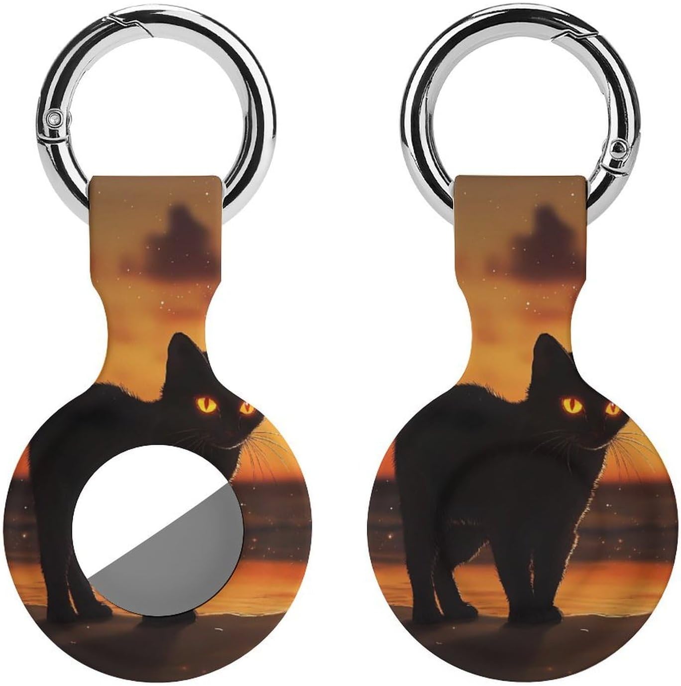 Black Cat Beach Sunset Funny Cover Compatible with AirTag Case Protector GPS Tracker Holder with Keychain