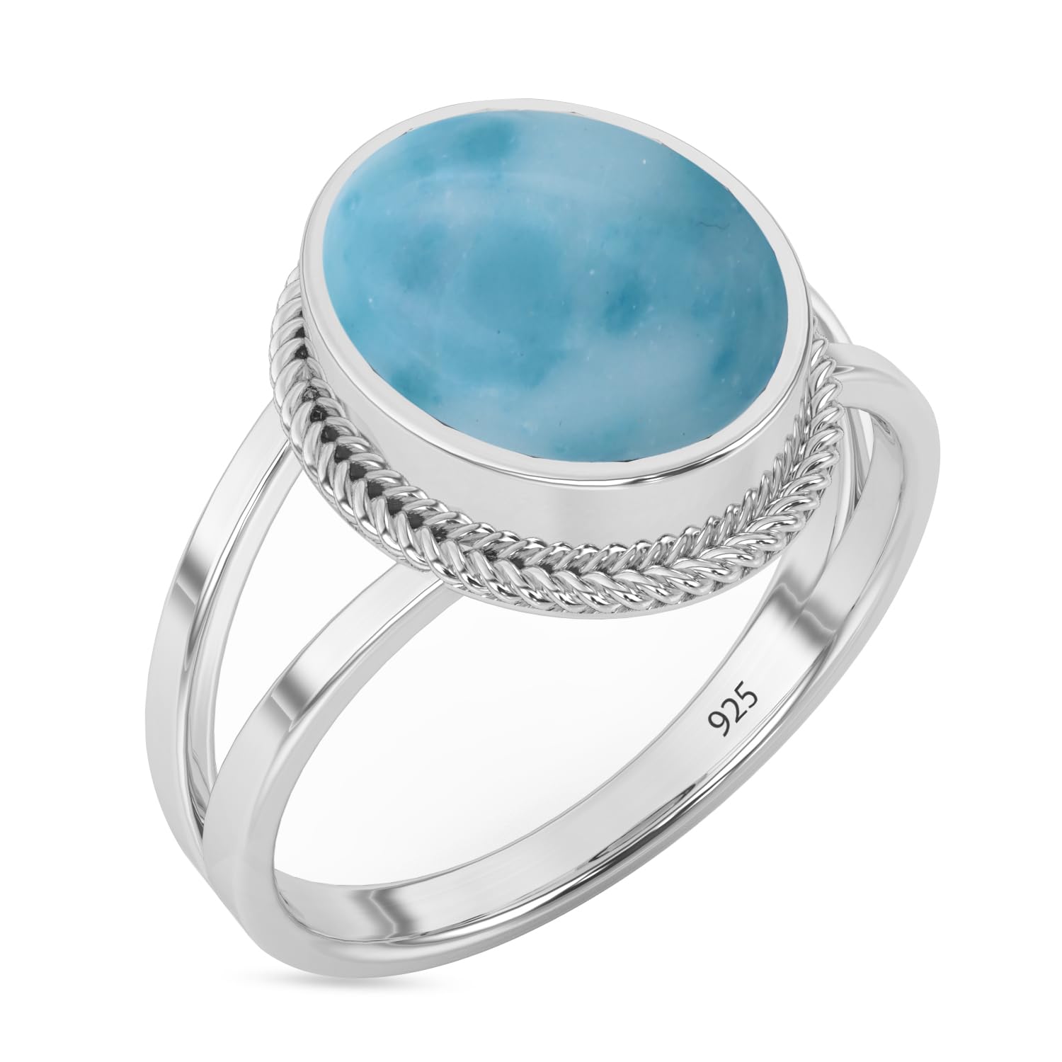 925 Sterling Silver Ring For Womens Larimar Ring Sterling Silver Engagement Ring Oval Gemstone Ring