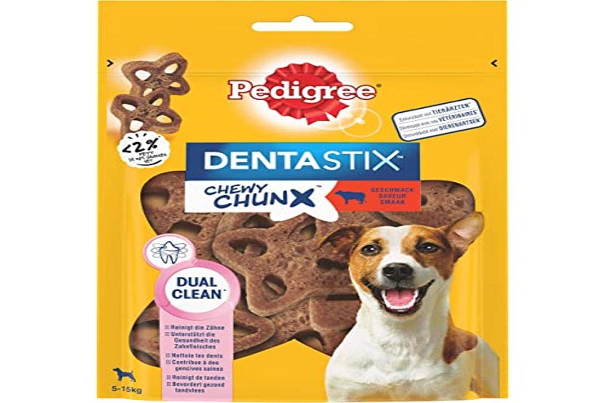 Pedigree Dentastix Chewy Chunx - para Perros pequeños/medianos (5-15 kg) - Dulces de Carne - para una Buena higiene bucal - 5 Sobres de 68 g