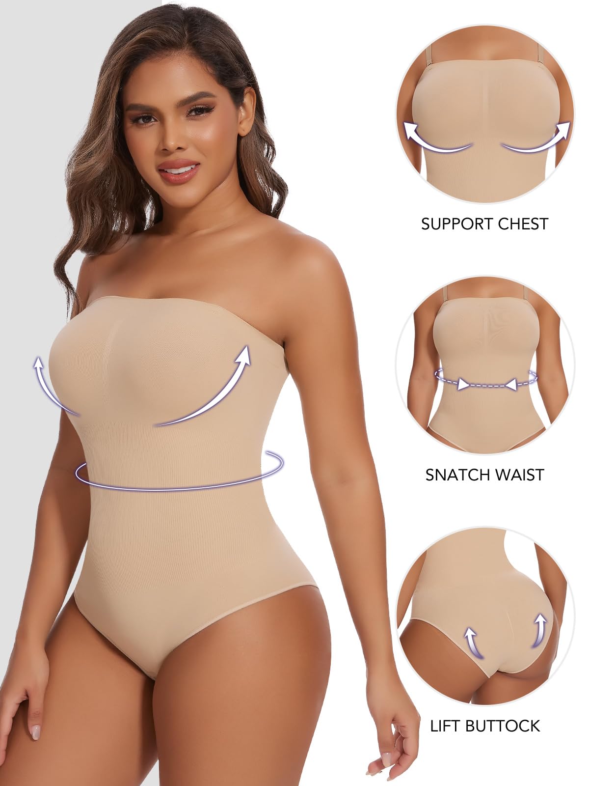 SHAPERIN Donna Body Contenitivo Senza Spalline Shapewear Bodysuit Pancia Piatta Slimming Body Modellante Senza Cuciture Body Shaper