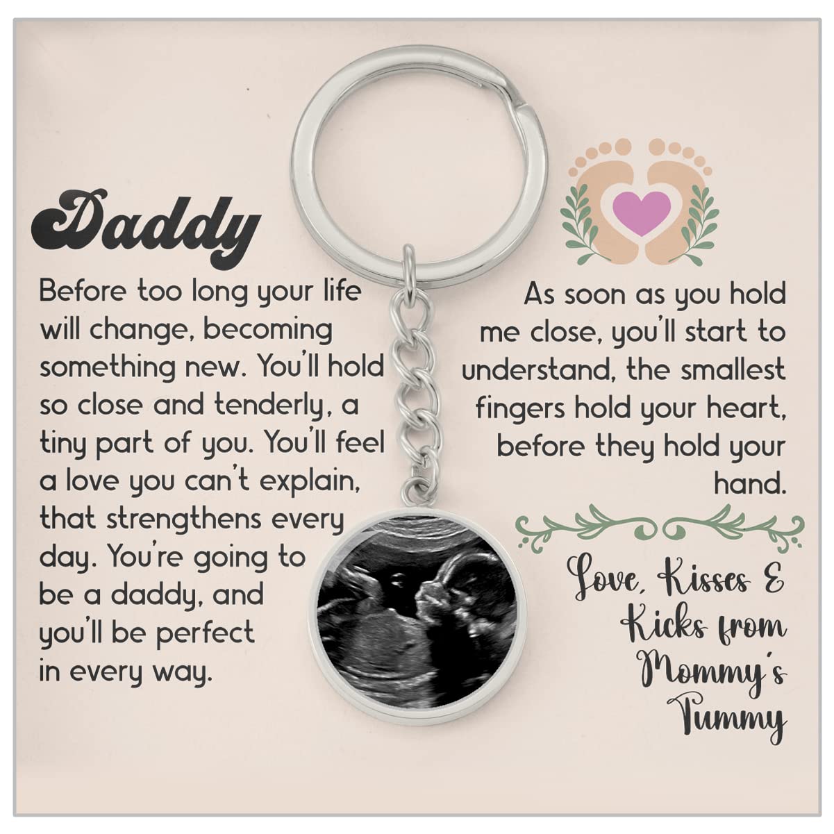 Baby Bump Daddy To Be Jewelry Present, First Time Dad Father's Day Message Card With Circle Keychain, Newborn Baby Keychain