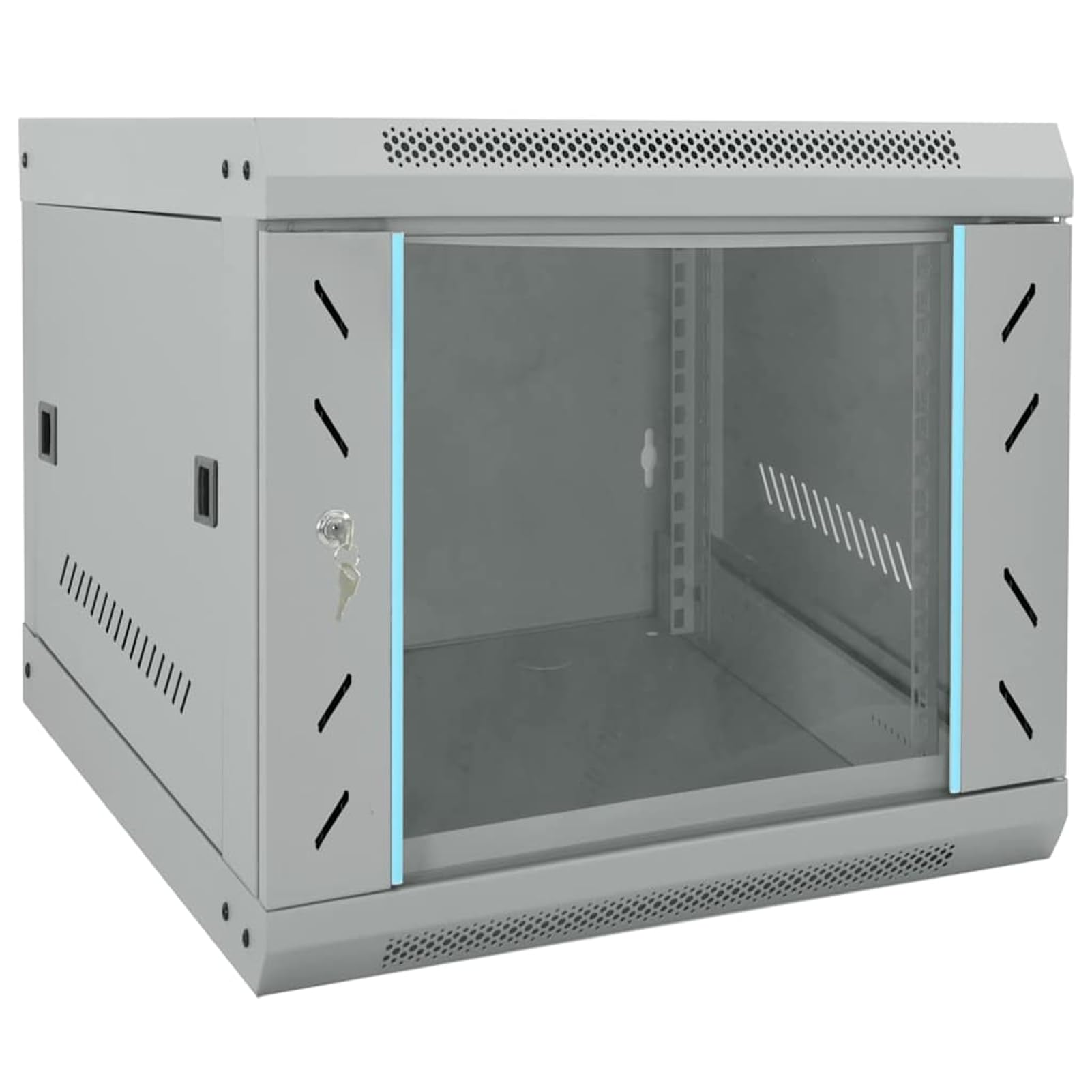 Armadietto di rete da parete con frontale in vetro, in acciaio, grigio, 53 x 60 x 45 cm, per ufficio, sala server e home office