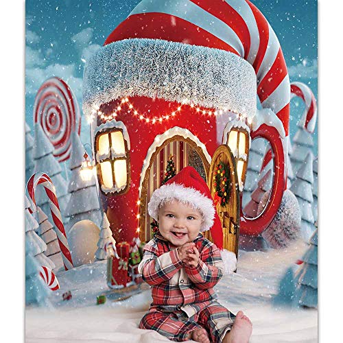 Allenjoy 150 x 210 cm Weihnachten Candy Cup Haus Fotografie Hintergrund Schnee Kiefer Rote und weiße Streifen Christmas… – Bild 3