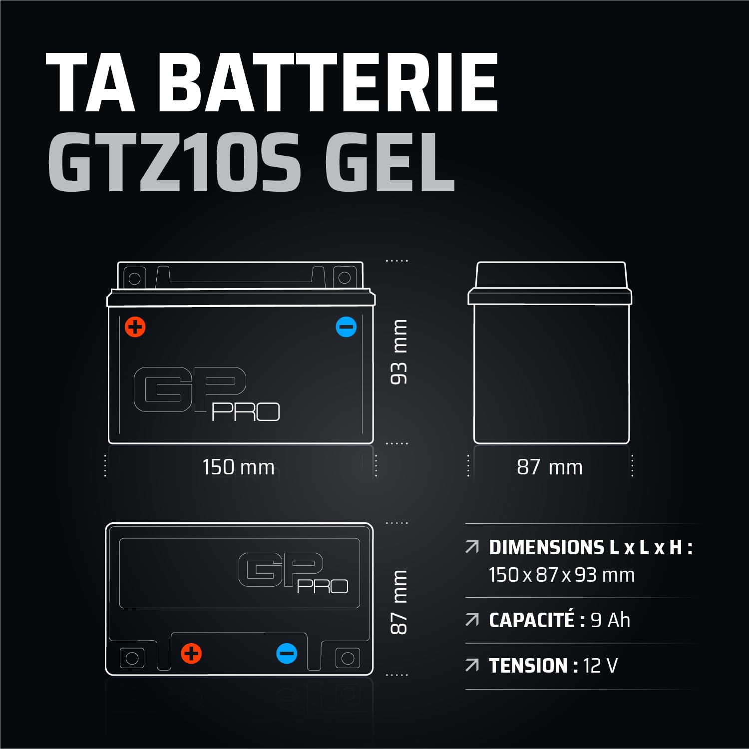 Akumulator żelowy GP-PRO GTZ10S 12V 9Ah 190A do skutera i motocykla