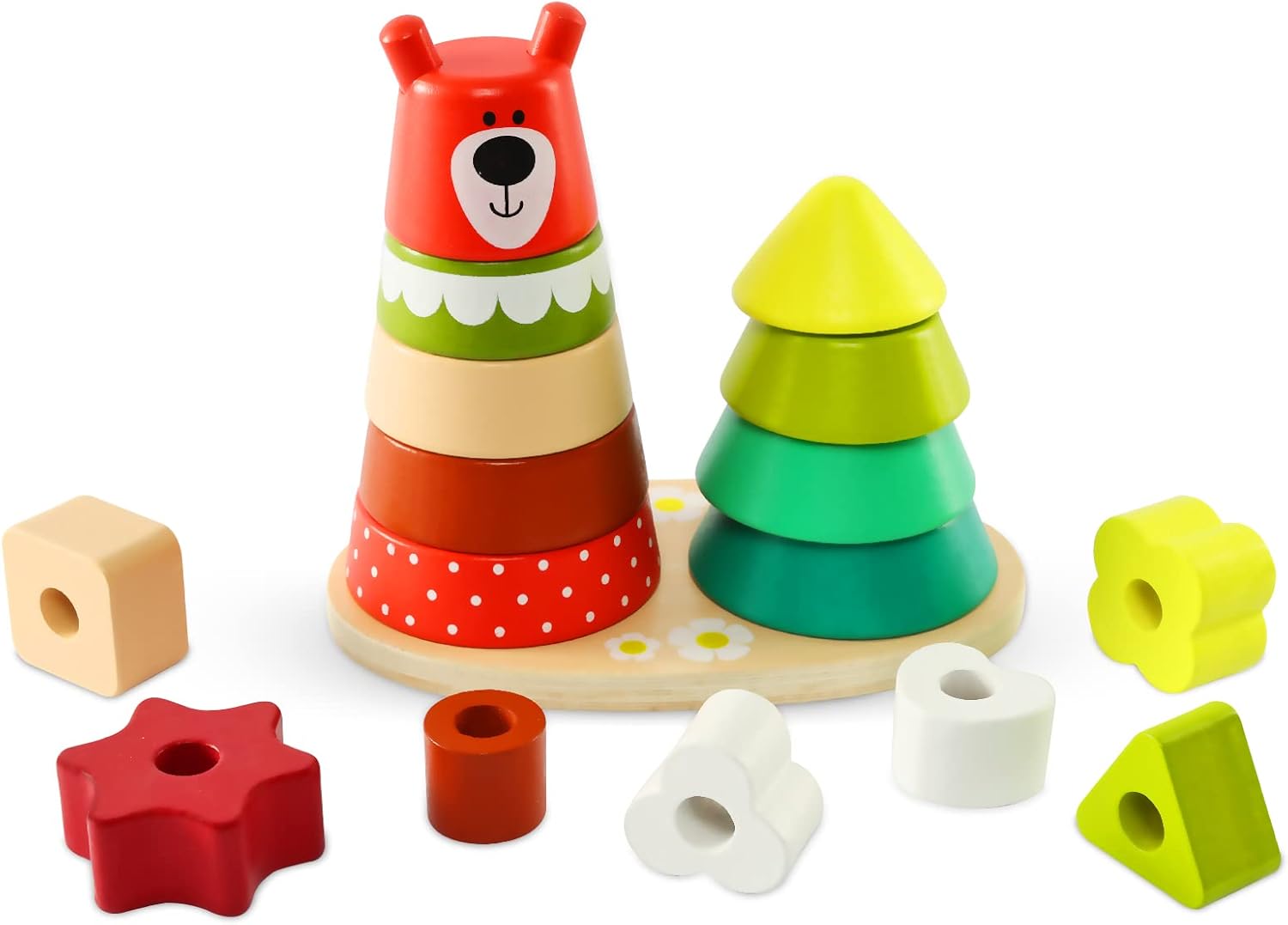 JUWUGU Wooden Sorting & Stacking Toys for Toddler 3 4 5 Years Old, Montessori Toys Color