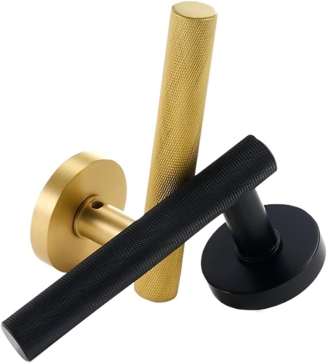 Brass Knurled Door Lock Set Gold Black Interior Double Wood Lever Handle 1Pcs(QBCF)