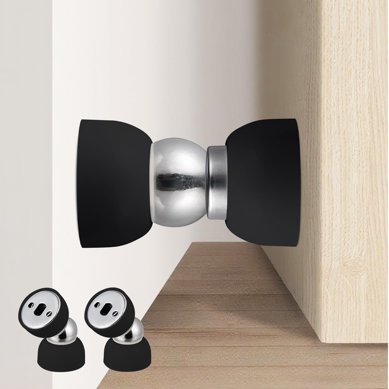 Powerful Magnetic Door Stopper - 2 Pcs Stainless Steel Mini Door Stop, Heavy Duty Magnetism Door Holder for Bedroom, Bathroom, Kitchen, Home, Office (Black)-image-11