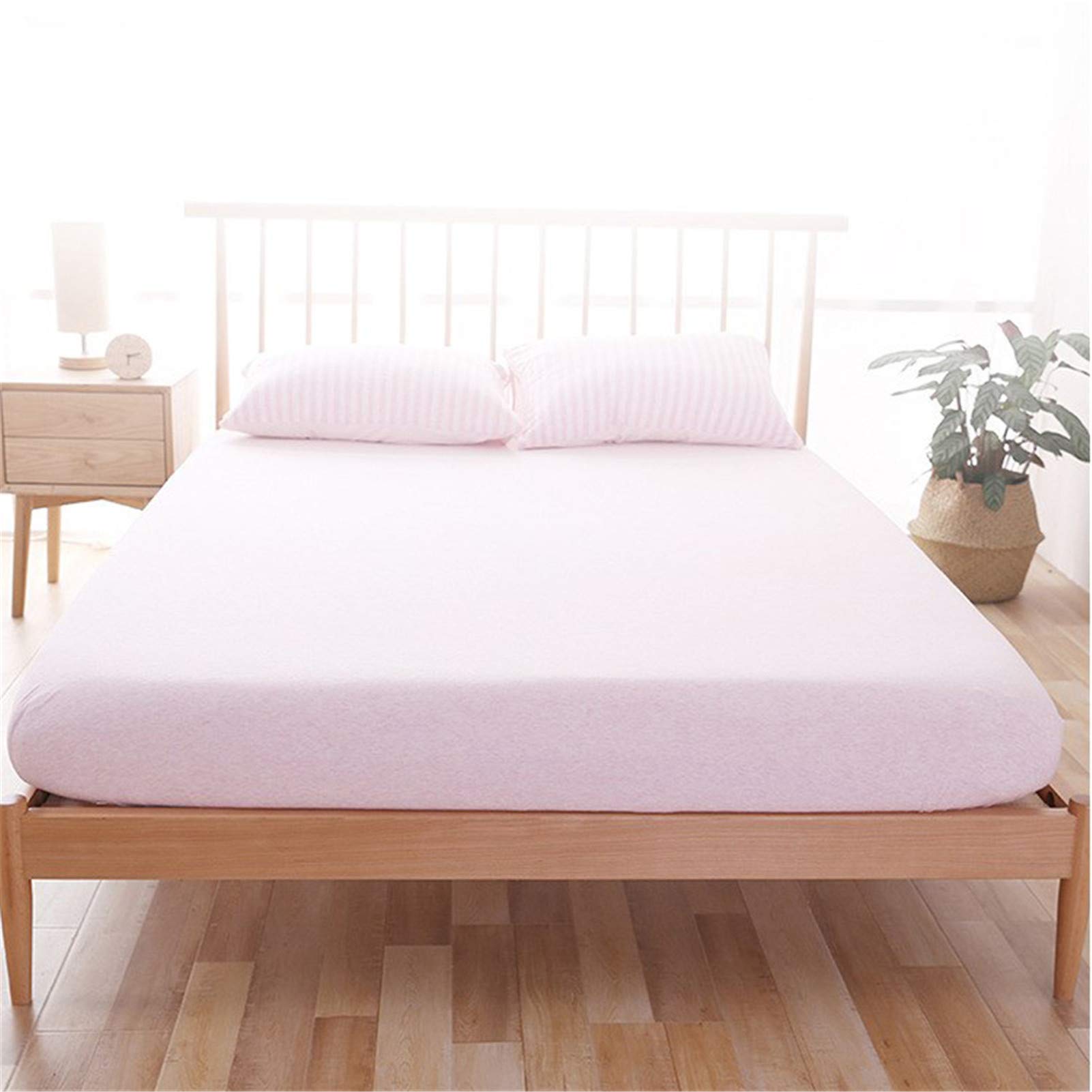 BEDSETS Protector De Colchón, De Rizo, Ajustable, 100% Impermeable con Tratamiento Antiácaros, Fabricado con Algodón Biorgánico (Pink B,180 * 200+25CM)