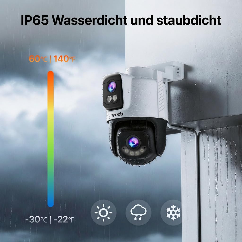 Tenda Kamera 5 MP + 5 MP do monitoringu zewnętrznego, rozpoznawanie sztucznej inteligencji, noktowizor 360°, dwukierunkowe audio, IP65 kamera WLAN Outdoor z alarmem w przypadku przekroczenia granicy