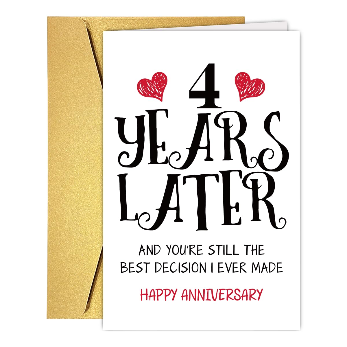 RUALOVE Romantic 4 Years Anniversary Card for Husband Wife, Sweet 4th Wedding Anniversary Cards for Couple, Idea Four Years Wedding Card Gift for Him