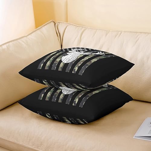 Miniatura 3 de Juego de 2 fundas de cojín de bandera estadounidense de 20 x 20 pulgadas, fundas de almohada de camuflaje de caza de ciervos para silla de automóvil
