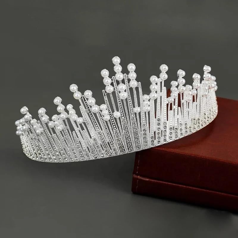 Image of SYGA Crown Queen Rose Flower Tiaras Princess Hair Jewelry Headbands for Party Engagement Wedding (Crown-Pearl-Silver)