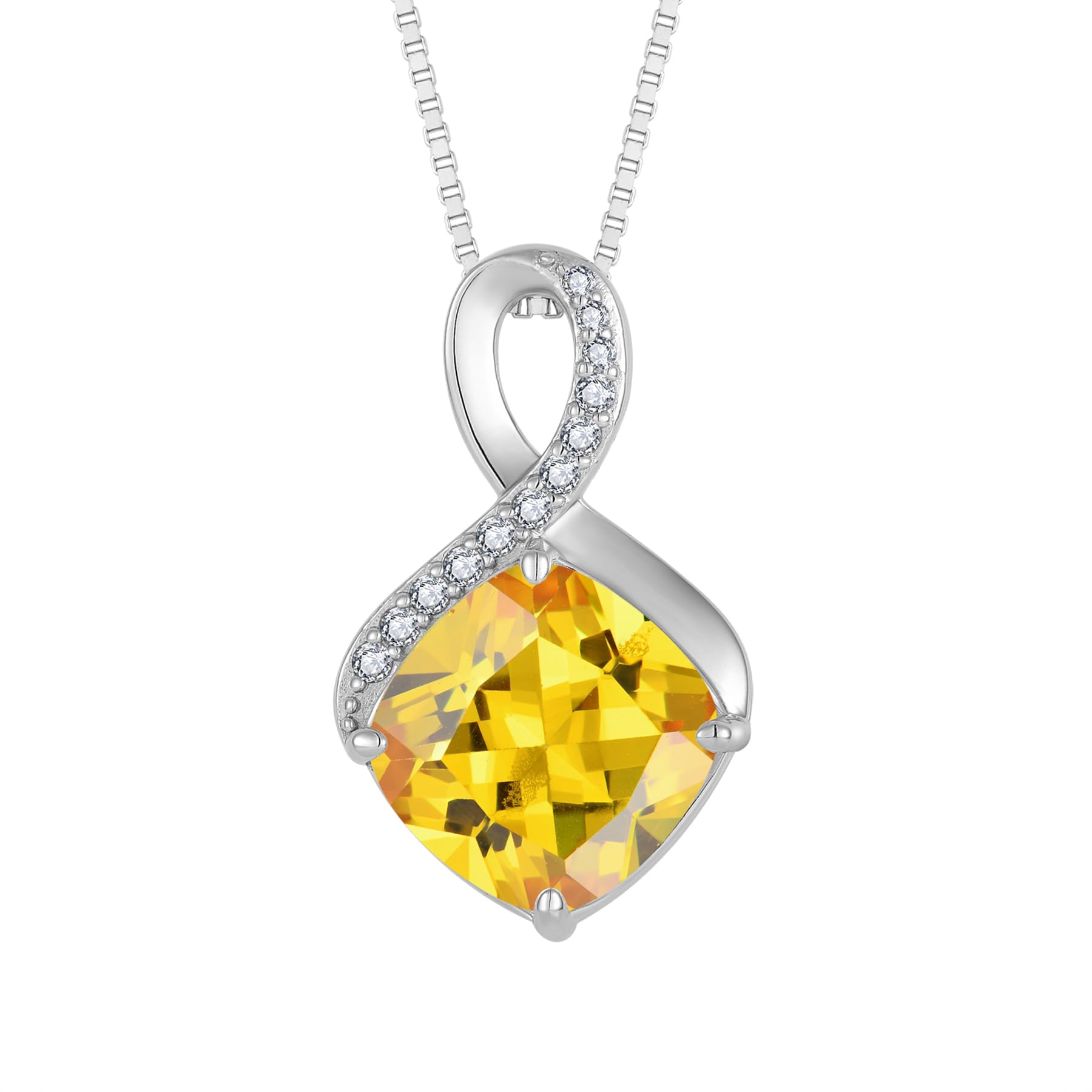 FJ Unendlichkeit Kette Damen 925 Sterling Silber Quadrat Prinzessschliff Halskette Anhänger Geburtsstein Schmuck Geschenke für Frauen