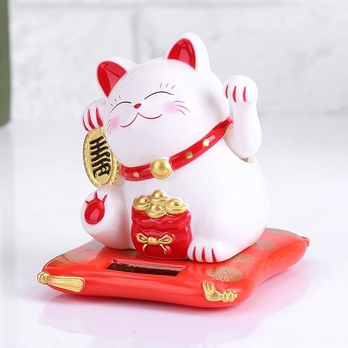Miniatura 2 de Zerodis Lucky Cats - Gatos con energía solar, lindo gato ondulado, gato feliz, buena suerte, riqueza, gatos, bienvenidos, Feng Shui, deoración,