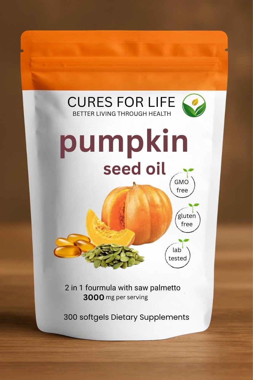 Cures For Life Aceite de Semilla de Calabaza con Palma Enana – 3000mg Por Porción, 300 Cápsulas Blandas | Aceite Virgen Prensado en Frío | Apoya la Próstata, la Vejiga, la Salud Urinaria y el Cabello 2