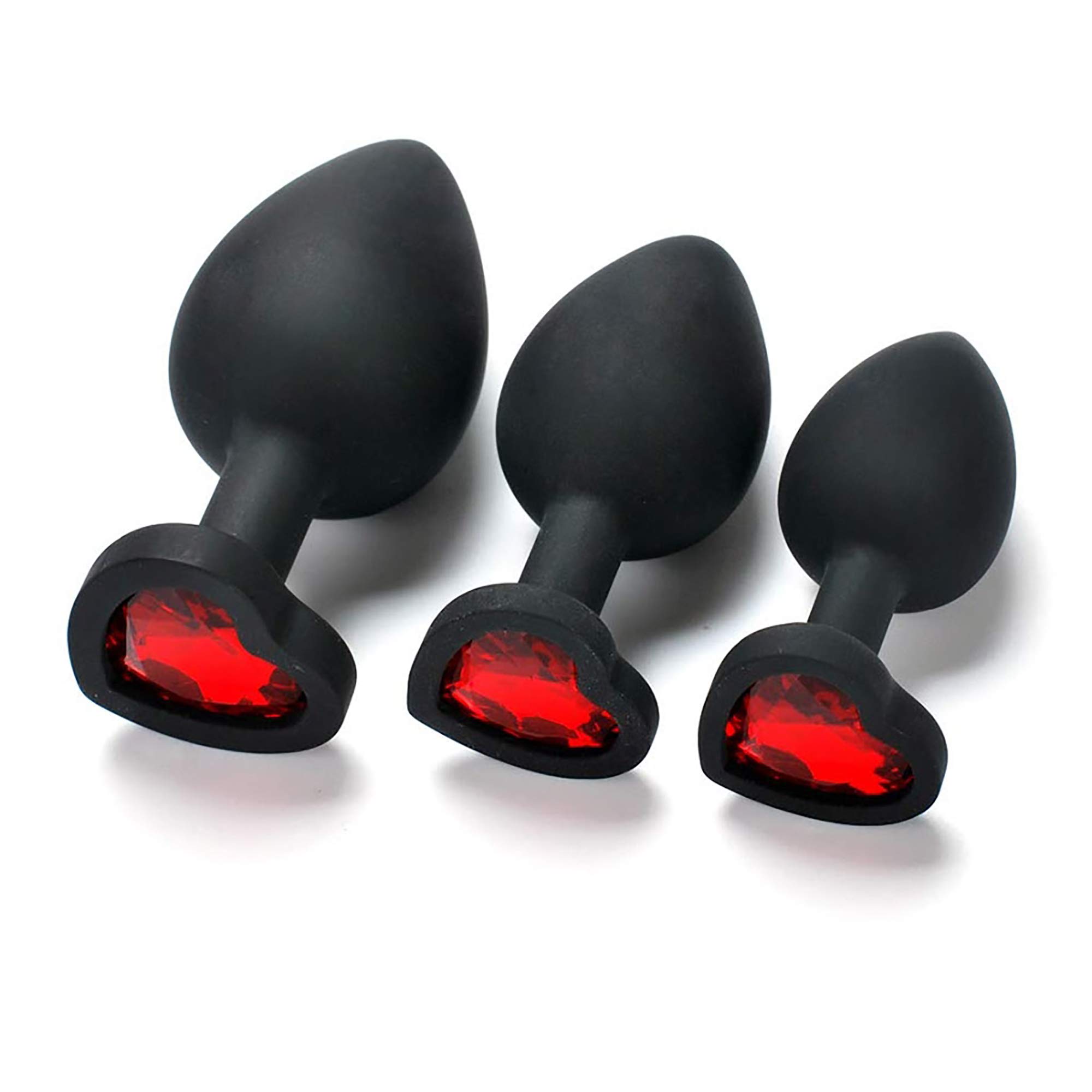 Set of 3 T-bar Base - Silicone ToysJeweled Stimulator Toys for Men and Women - 3 pcs Beginners Silicon Anales Set - Best Idea for Gift - Black