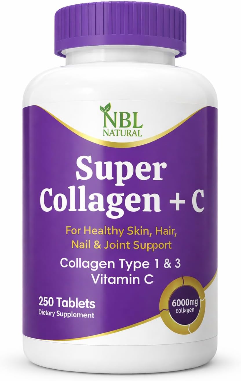 NBL Natural Super Collagen with Vitamin C, Collagen Peptides Types 1 & 3 for Hair, Skin, Nails & Joints – 6000MG - 250 Tablets